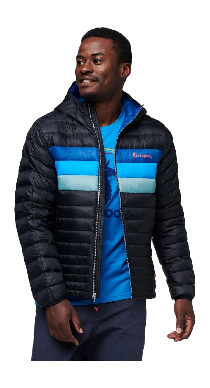 Fuego Down Hooded Jacket Black & Pacific Stripes thumbnail