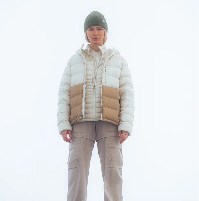 Fuego Max Down Hooded Jacket - Cream and Khaki thumbnail 4